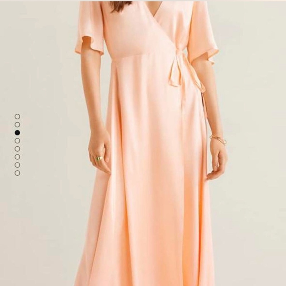 MANGO Elegant Peach Wrap Dress Silk